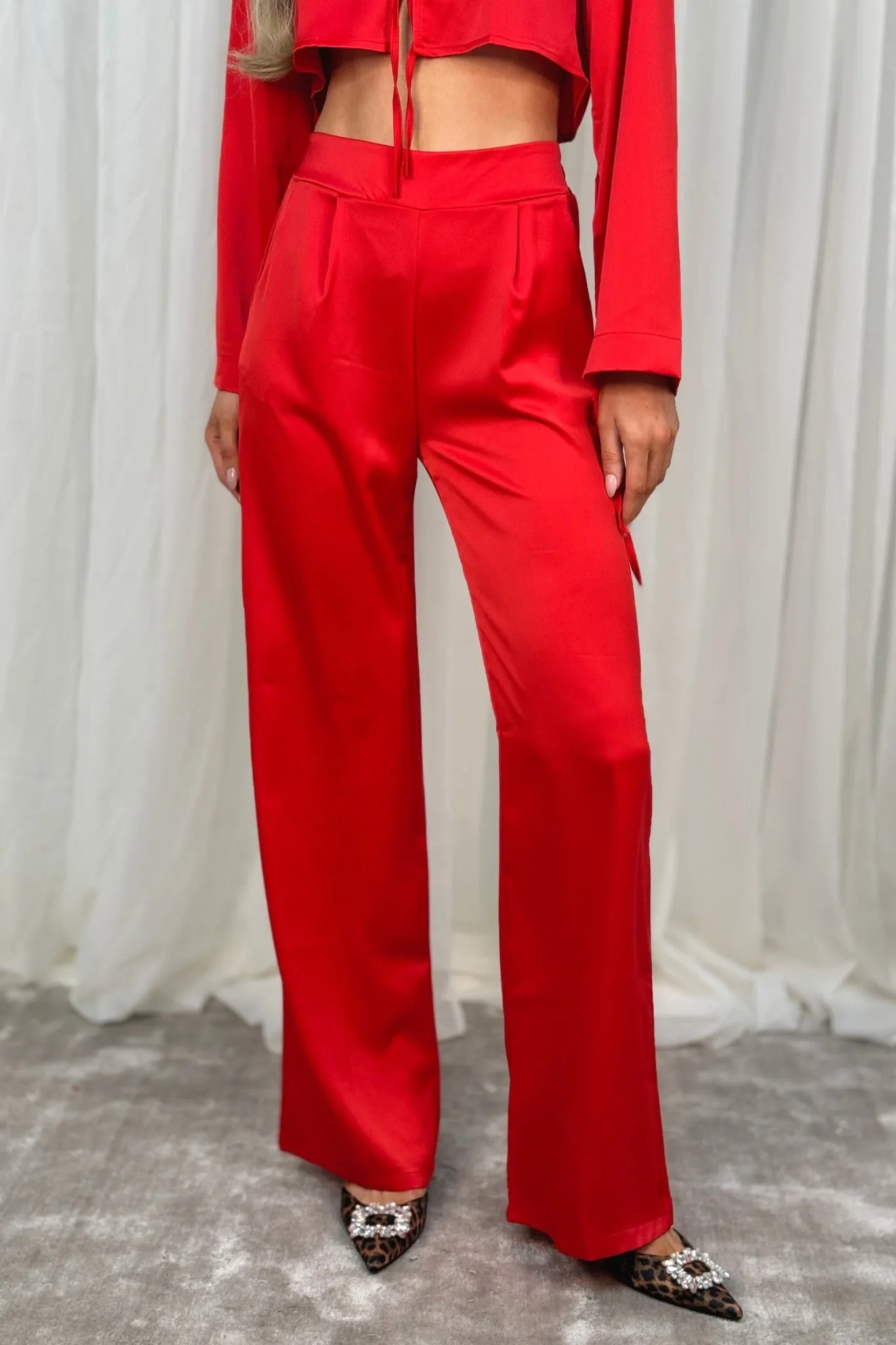 Erica Satin Trousers In Red