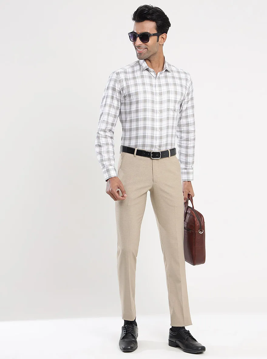 Fawn Checked Super Slim Fit Formal Trouser | JadeBlue