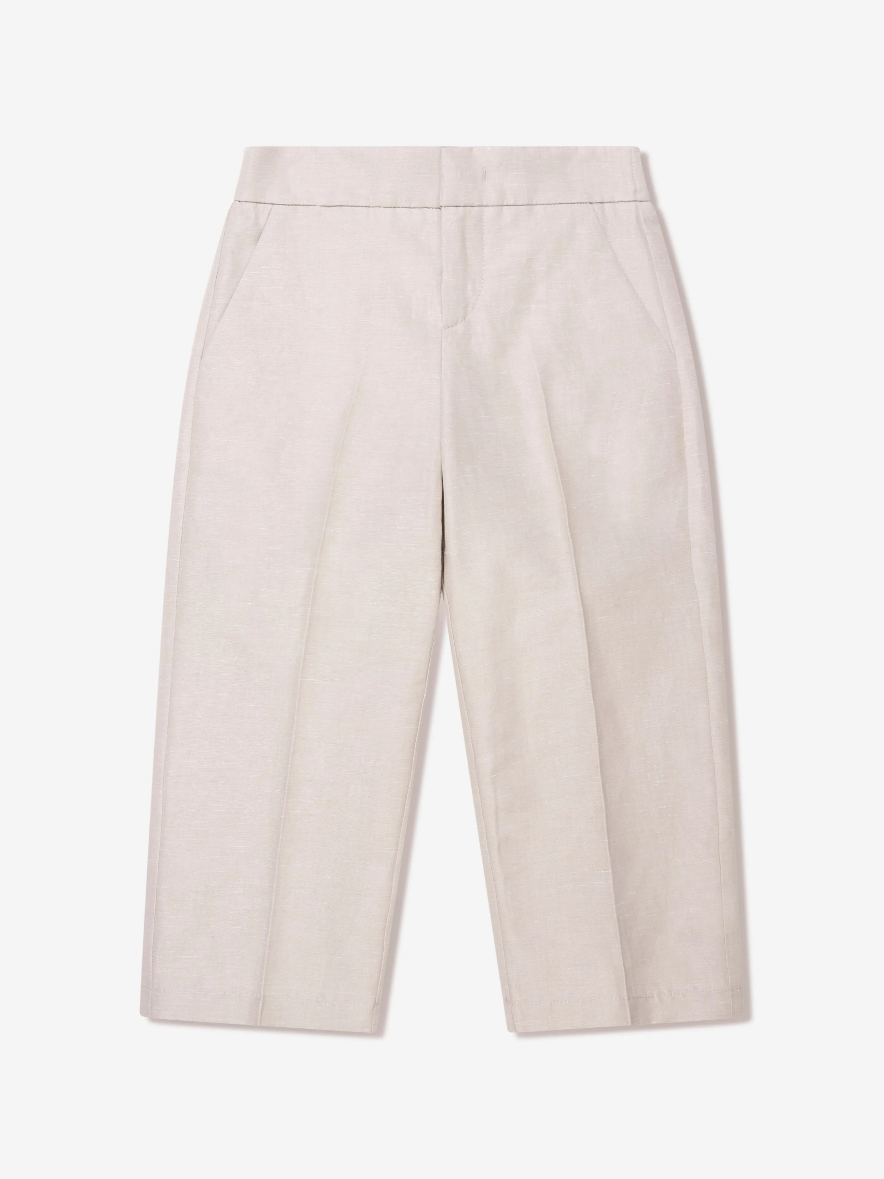 Fendi Boys Cotton And Linen Trousers in Beige