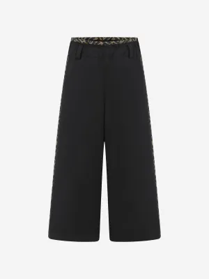 Fendi Girls Black Wide Leg Logo Trousers