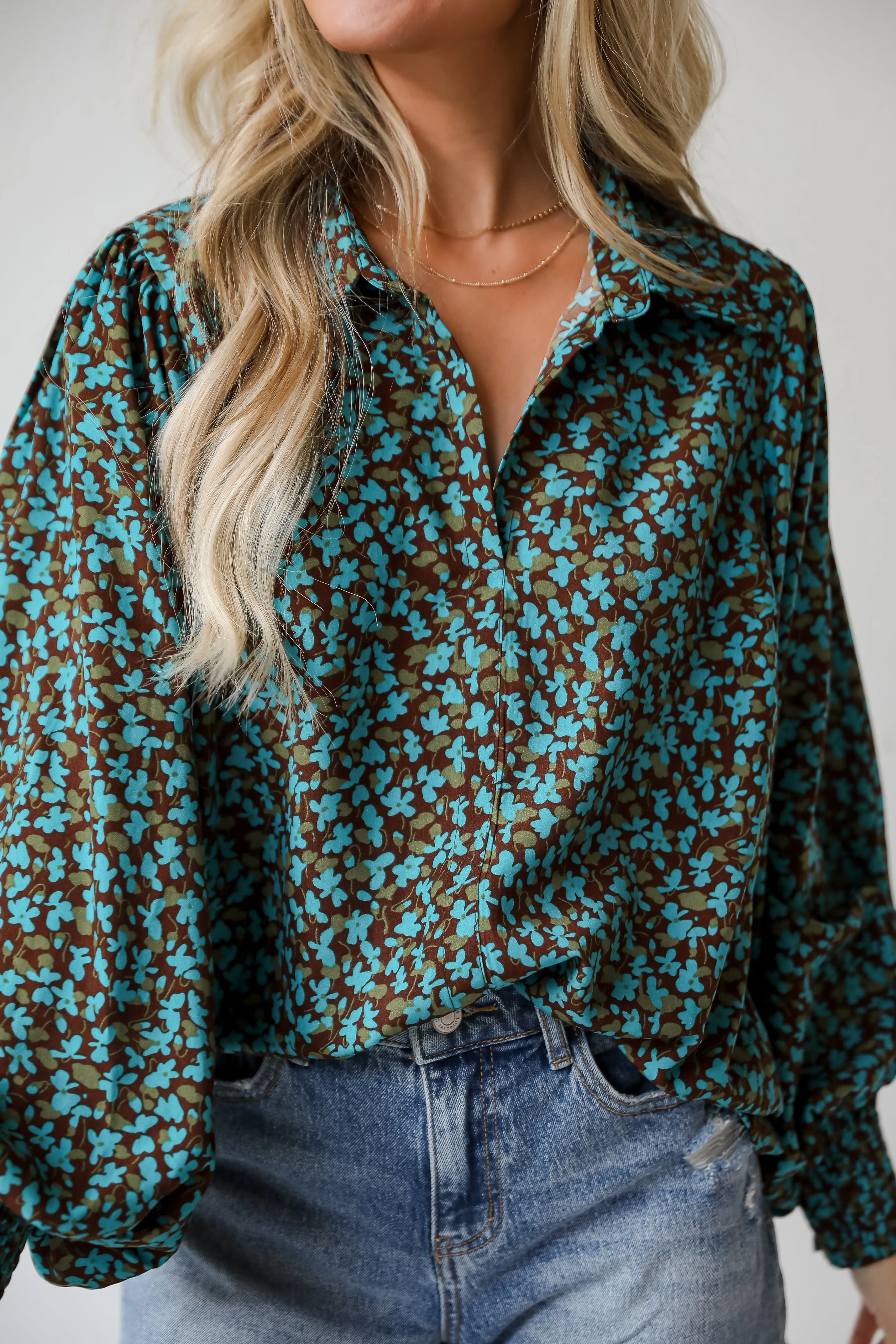 FINAL SALE - Poised Flare Brown Floral Blouse