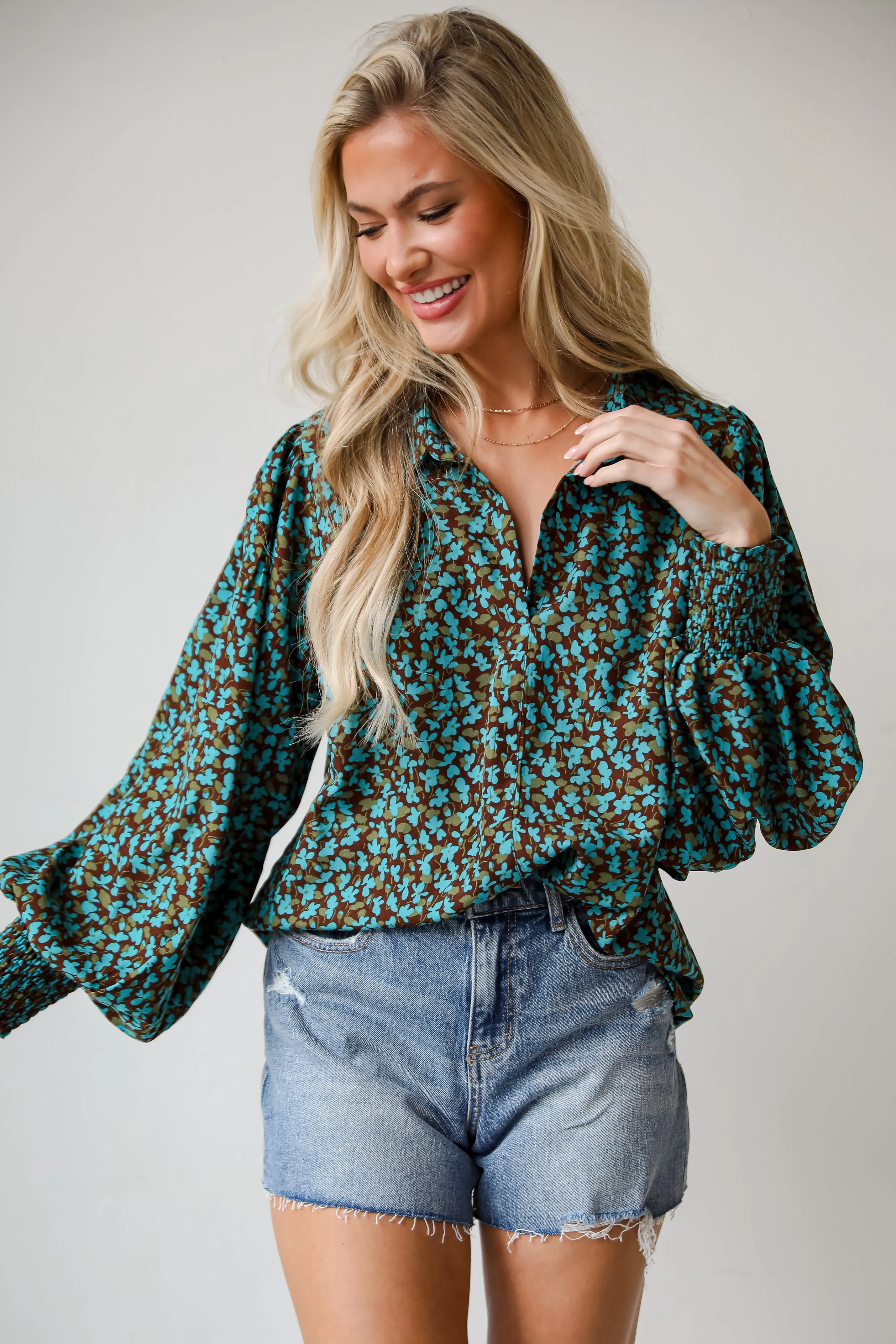 FINAL SALE - Poised Flare Brown Floral Blouse