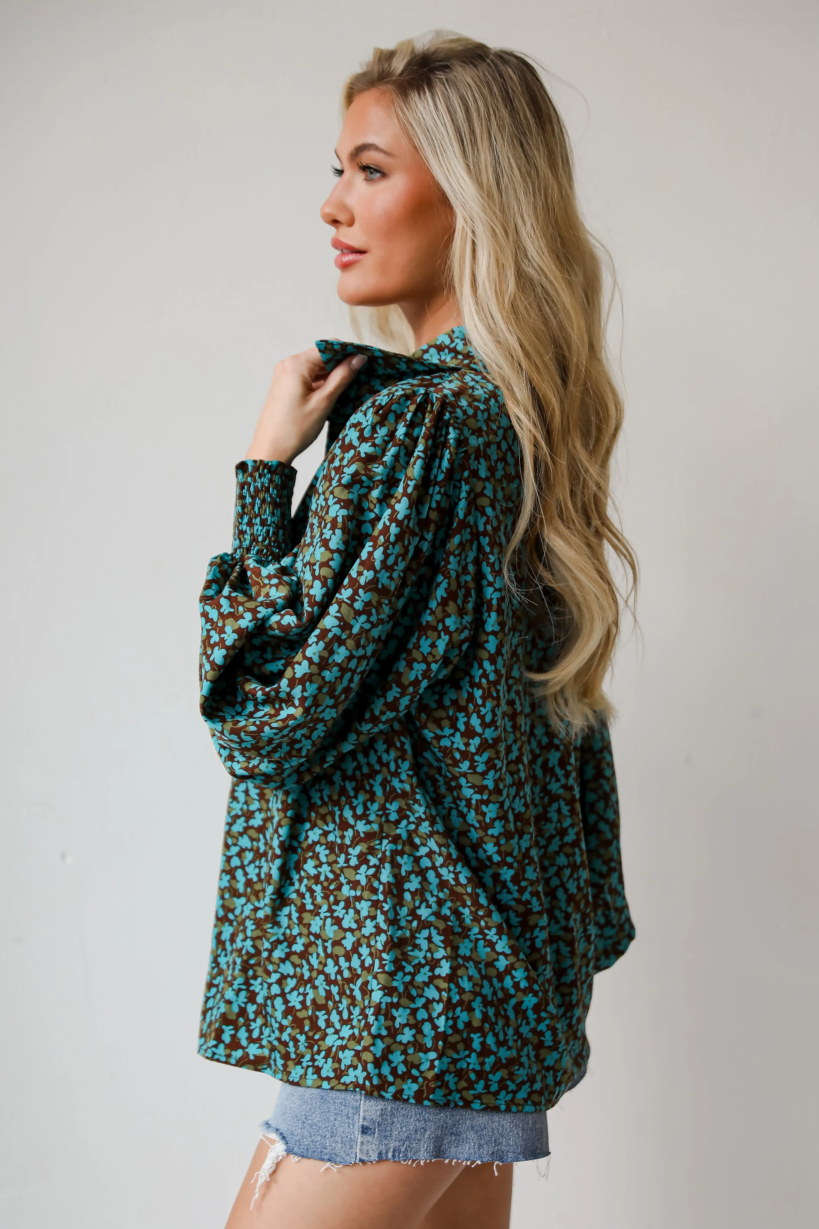 FINAL SALE - Poised Flare Brown Floral Blouse