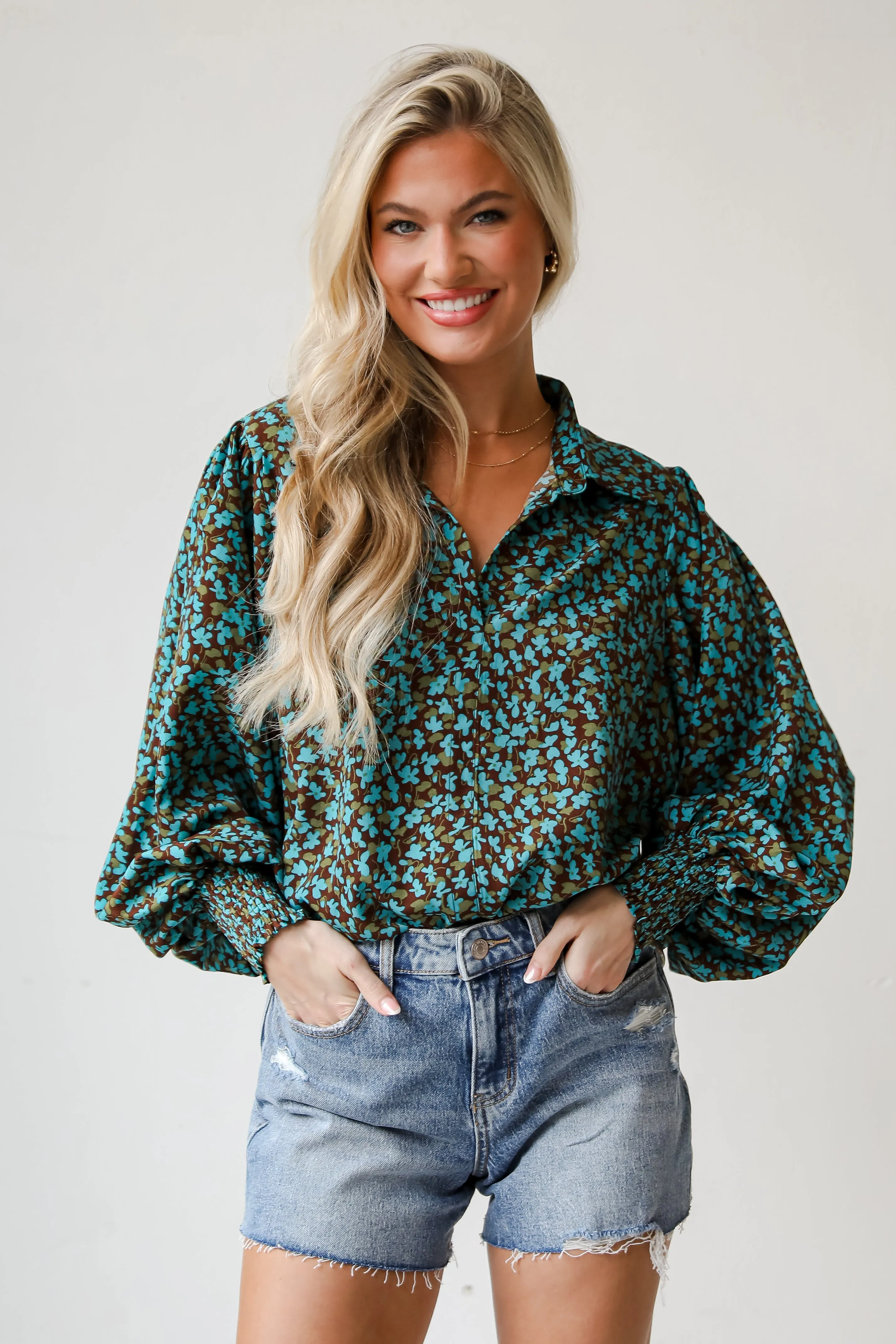 FINAL SALE - Poised Flare Brown Floral Blouse