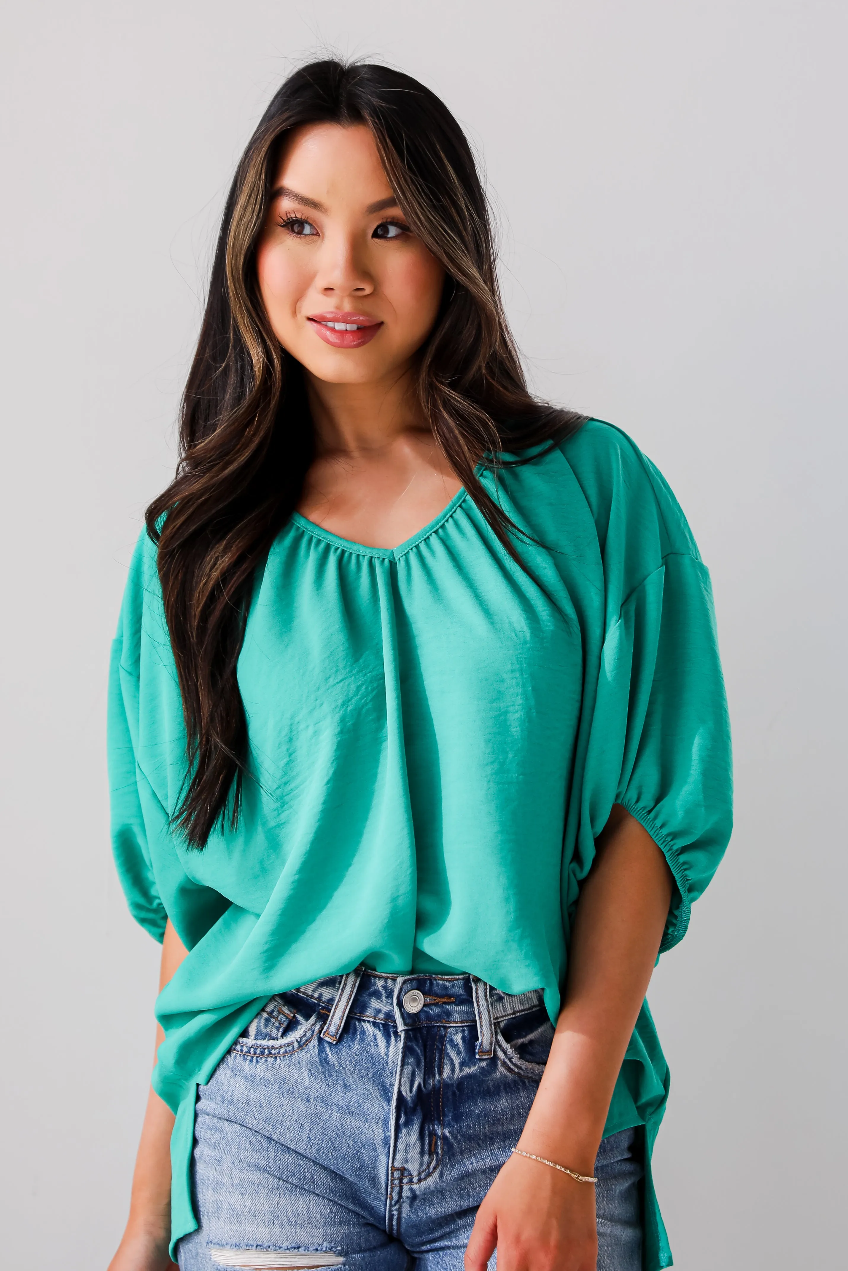 FINAL SALE - Sophisticated Decision Green Puff Sleeve Blouse