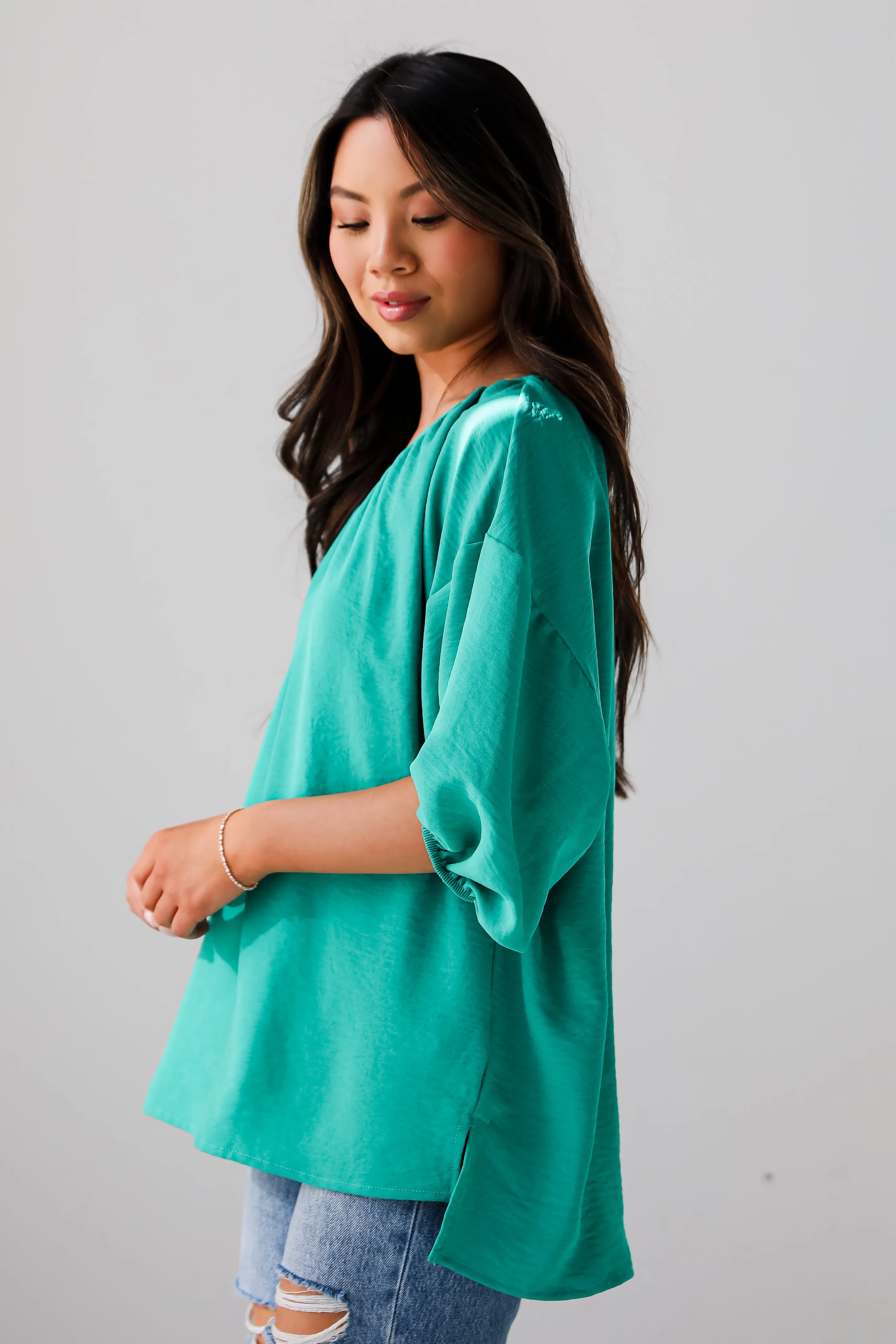 FINAL SALE - Sophisticated Decision Green Puff Sleeve Blouse