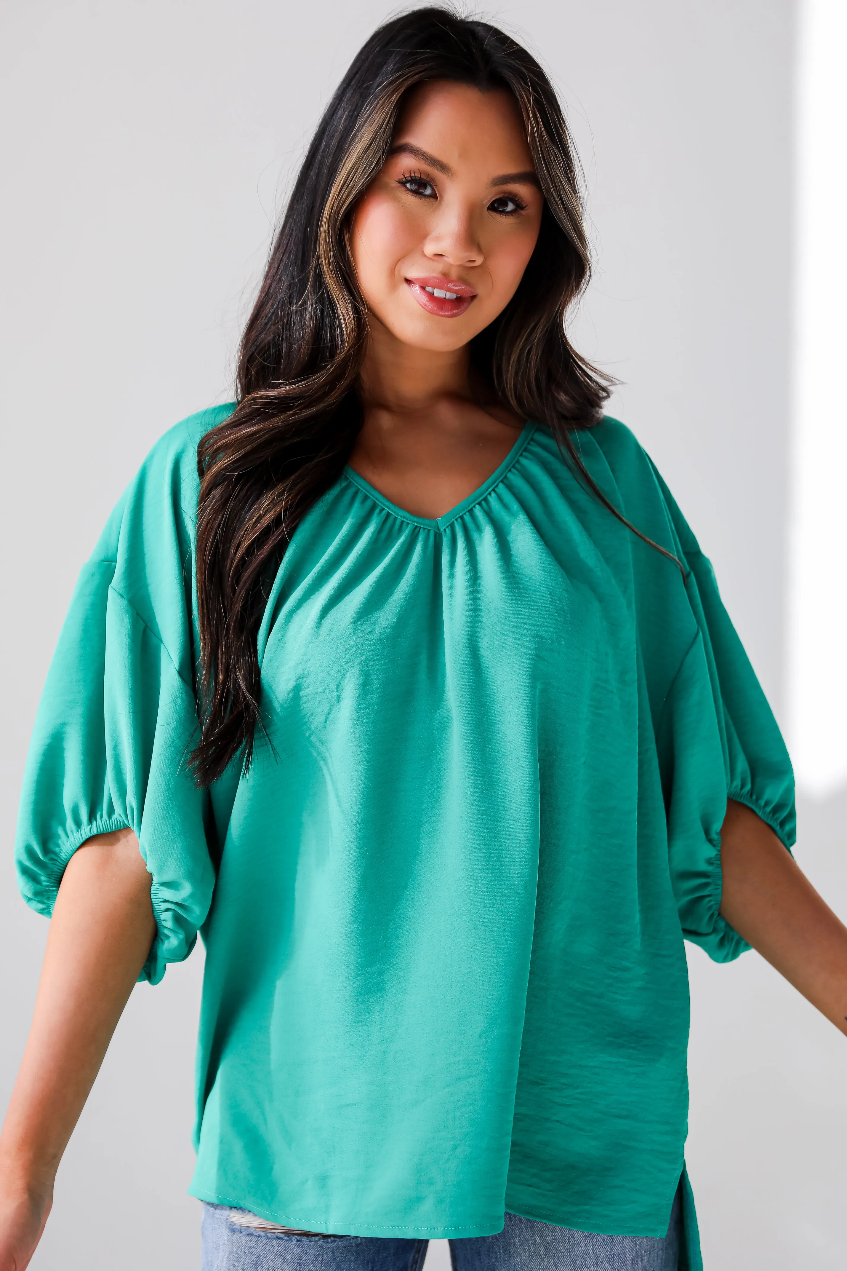 FINAL SALE - Sophisticated Decision Green Puff Sleeve Blouse