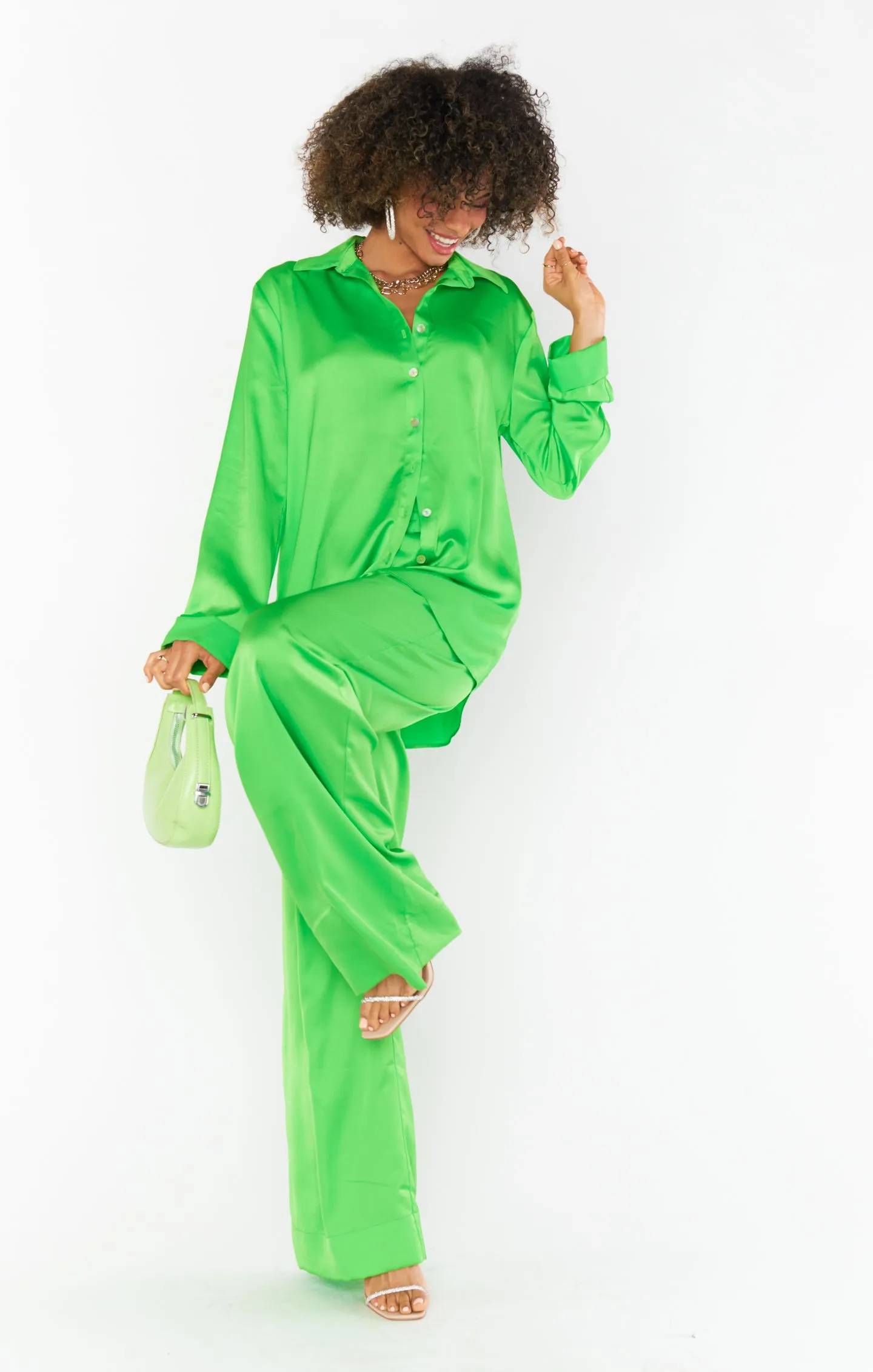 Hayes Trouser ~ Bright Green Luxe Satin