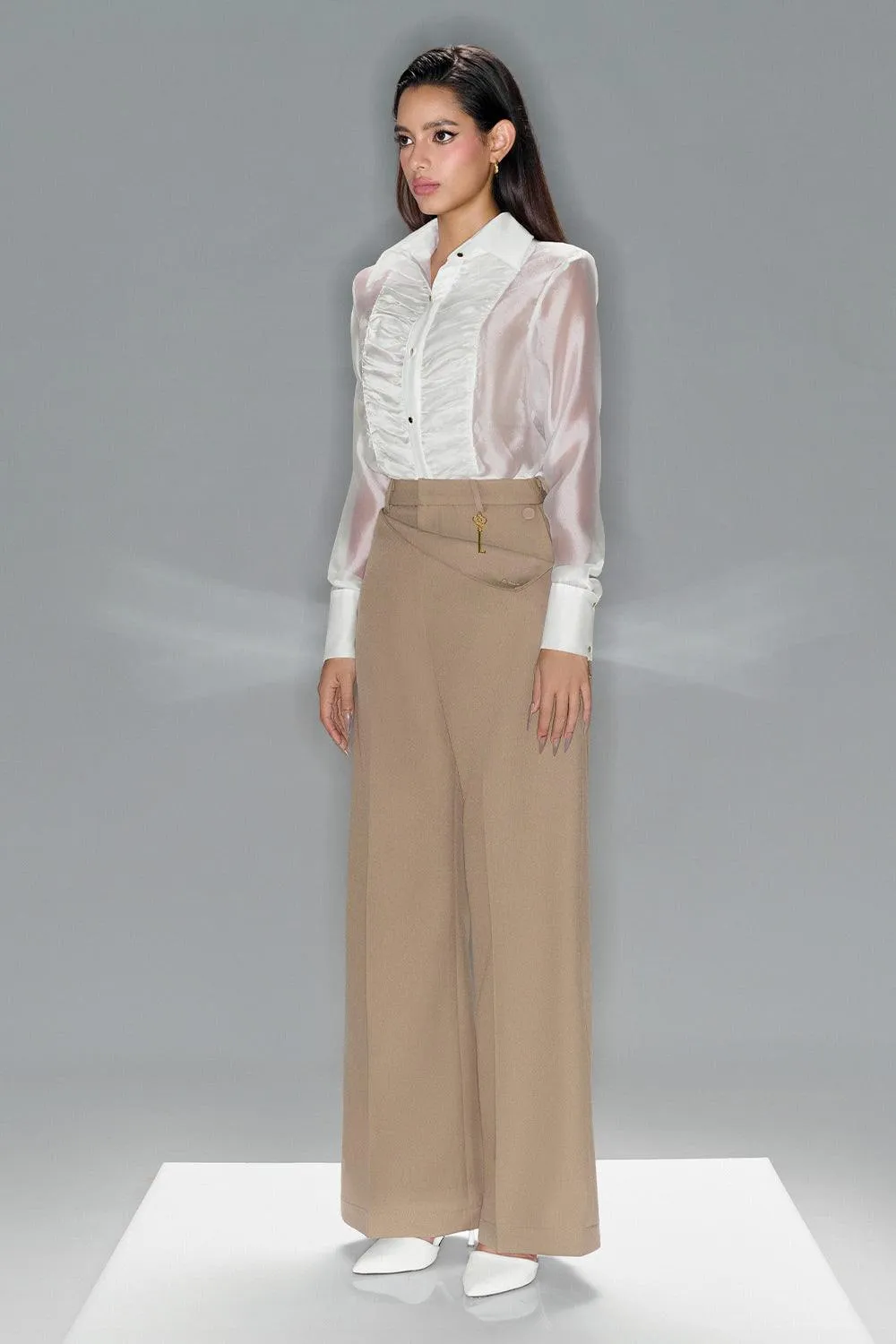 Hazel Straight Button Chino Floor Length Trousers