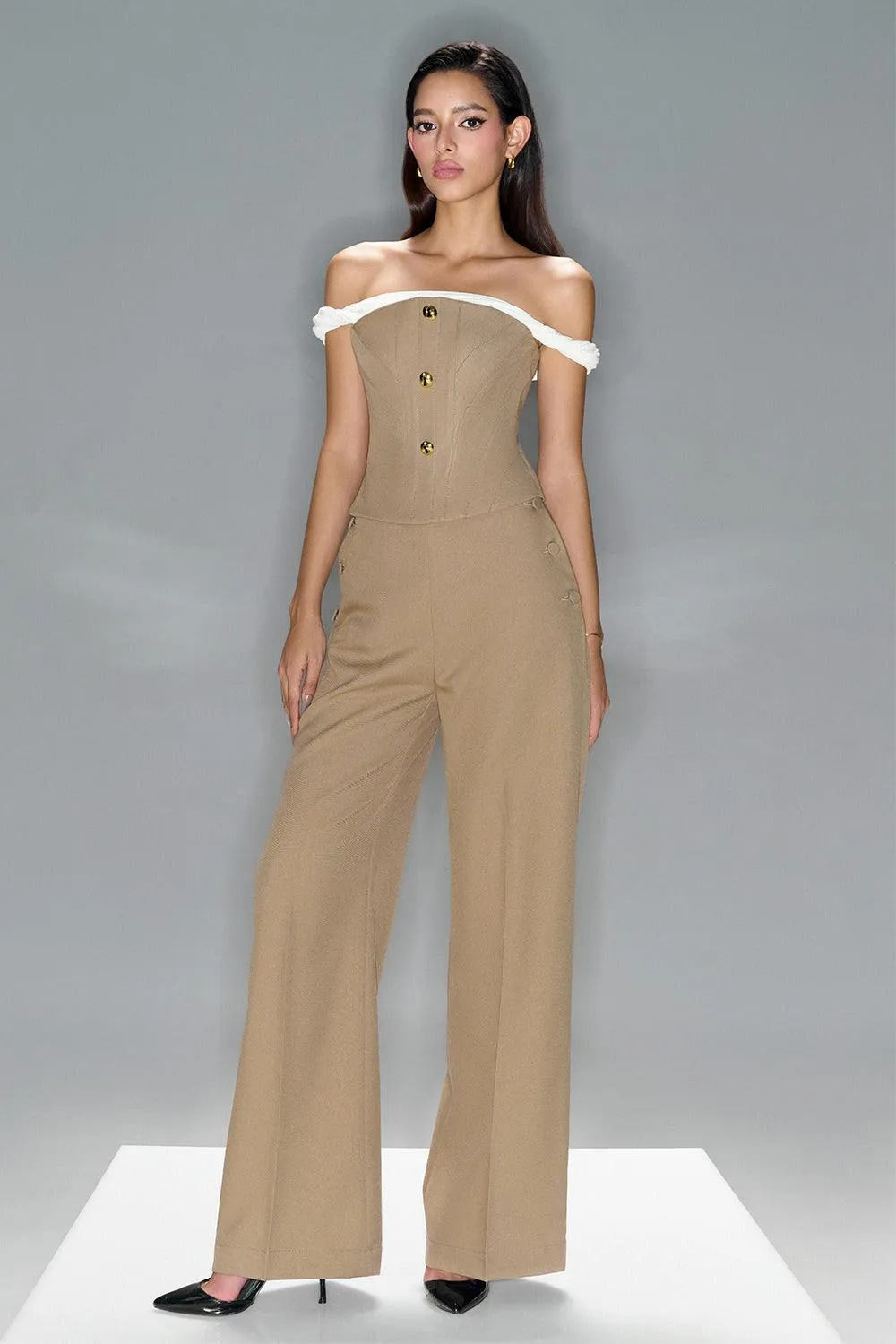 Hazel Straight Button Chino Floor Length Trousers