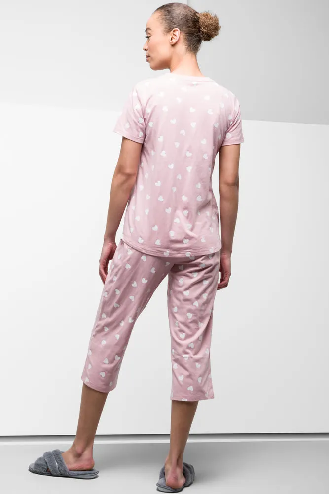 Heart Capri Pyjamas Pink