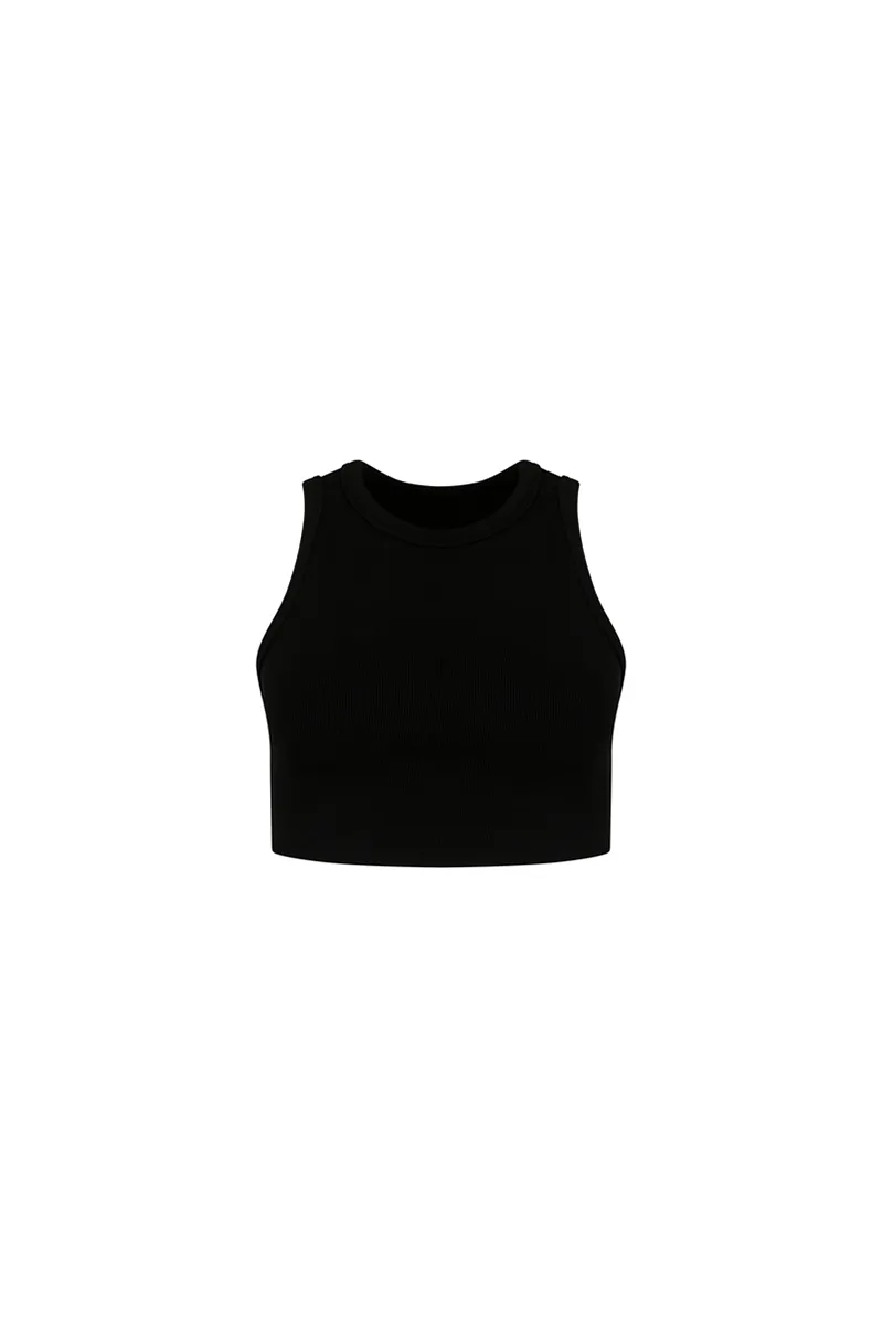 Heavy Ribbed Cropped Vest - Black