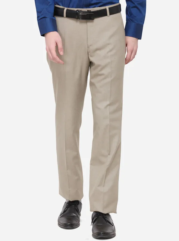 Light Grey Solid Classic Fit Formal Trouser | Greenfibre