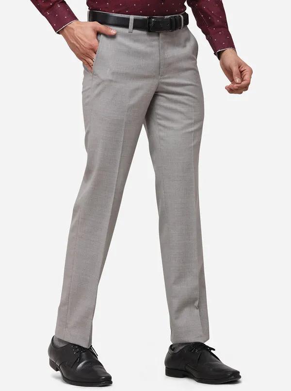 Light Grey Solid Slim Fit Formal Trouser | Metal