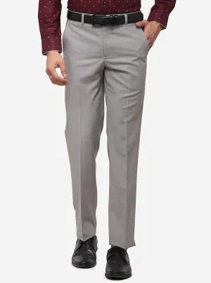 Light Grey Solid Slim Fit Formal Trouser | Metal