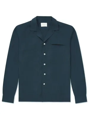 Long Sleeve Camp Collar Shirt - Dark Navy