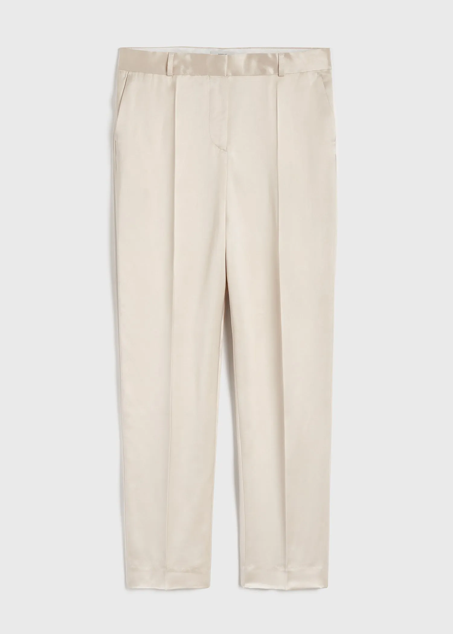 Low-waist satin trousers ecru