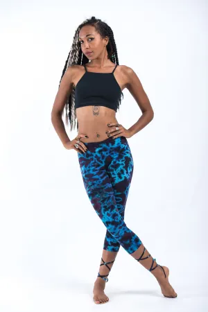 Marble Tie Dye Cotton Capri Leggings in Indigo