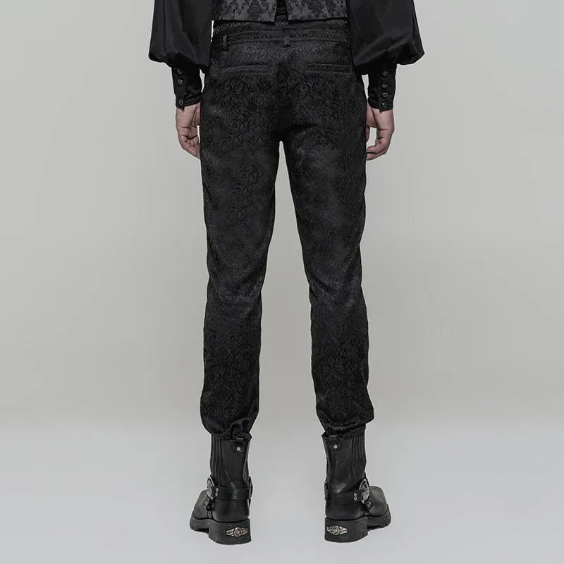 Men's Gothic High Waist Jacquard Skinny Trousers