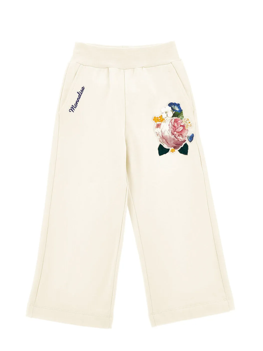 Monnalisa embroidered set sweatshirt & trousers-Panna