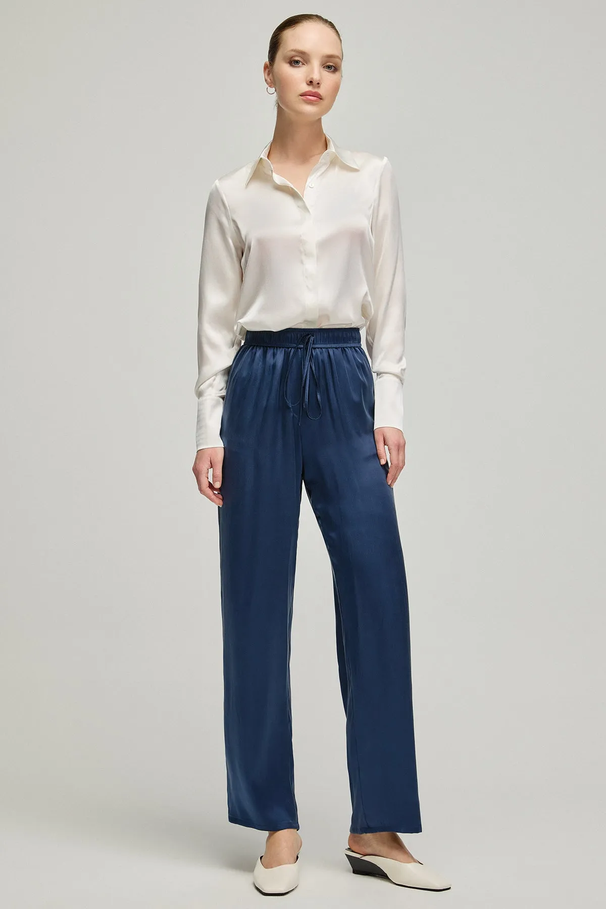 Navy Blue Nature Silk Trousers