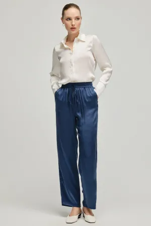 Navy Blue Nature Silk Trousers