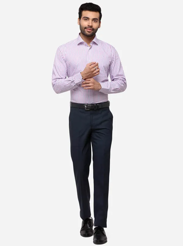 Navy Blue Slim Fit Checked Formal Trouser | Greenfibre