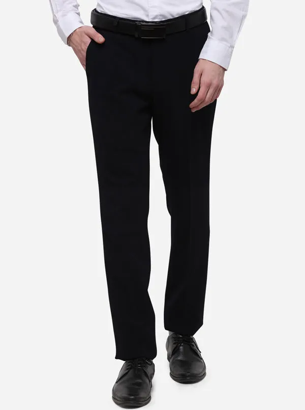 Navy Blue Solid Slim Fit Formal Trouser | JB Studio