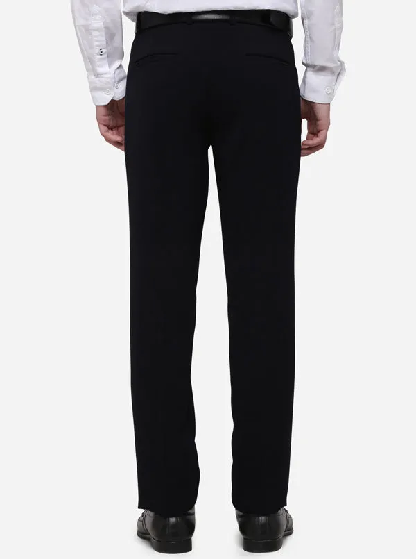 Navy Blue Solid Slim Fit Formal Trouser | JB Studio