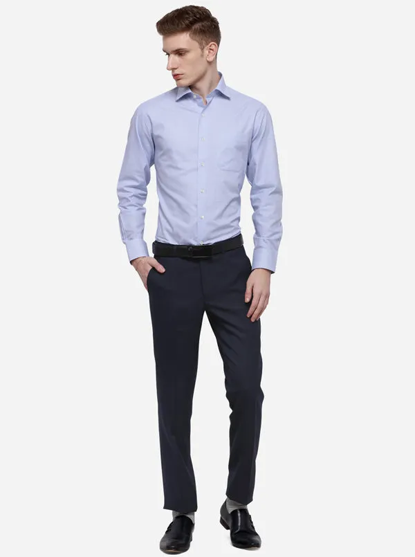 Navy Blue Solid Slim Fit Formal Trouser | Metal