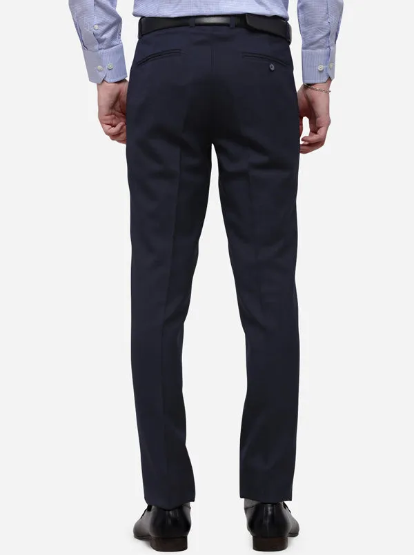 Navy Blue Solid Slim Fit Formal Trouser | Metal