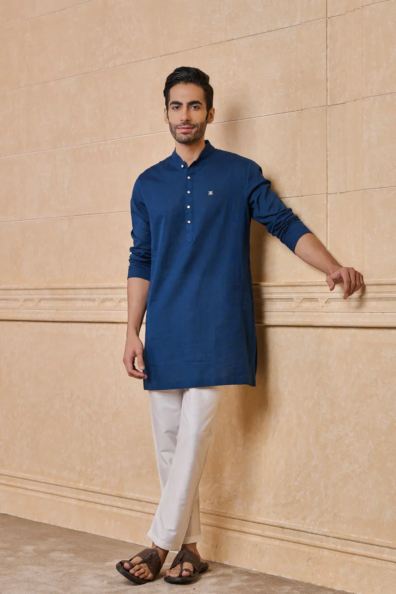 Navy Classic Zero Point Collar Single Kurta