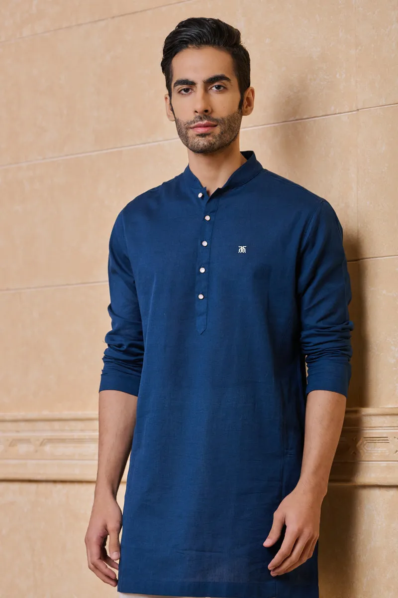 Navy Classic Zero Point Collar Single Kurta