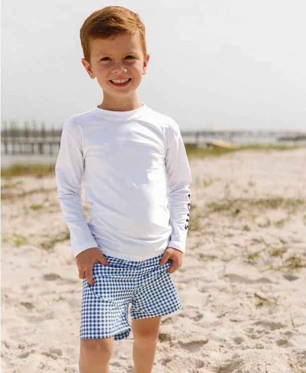 Navy Gingham Swim Trunks