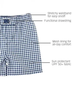 Navy Gingham Swim Trunks