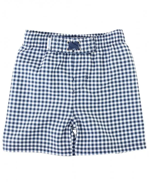 Navy Gingham Swim Trunks