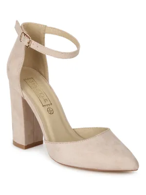 Nude Micro Pointed Toe Block Heels