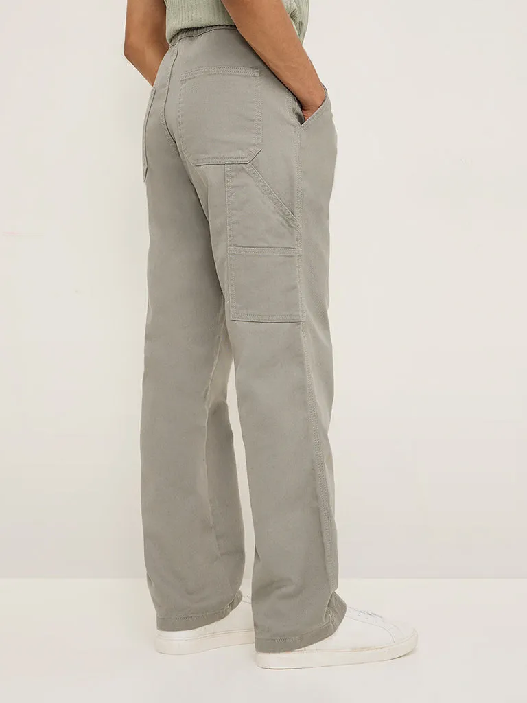 Nuon Sage Slim-Fit Mid-Rise Cotton Trousers