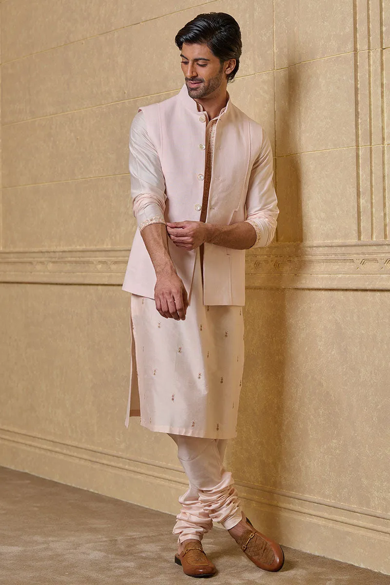 Peach Linen Bundi With Inseam Pocket Detail