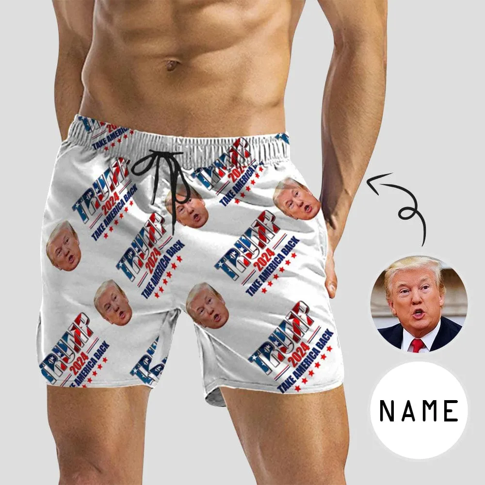 Personalized Swim Trunks Custom Swimming Trunks with Face & Name Flag Men's Quick Dry Swim Shorts