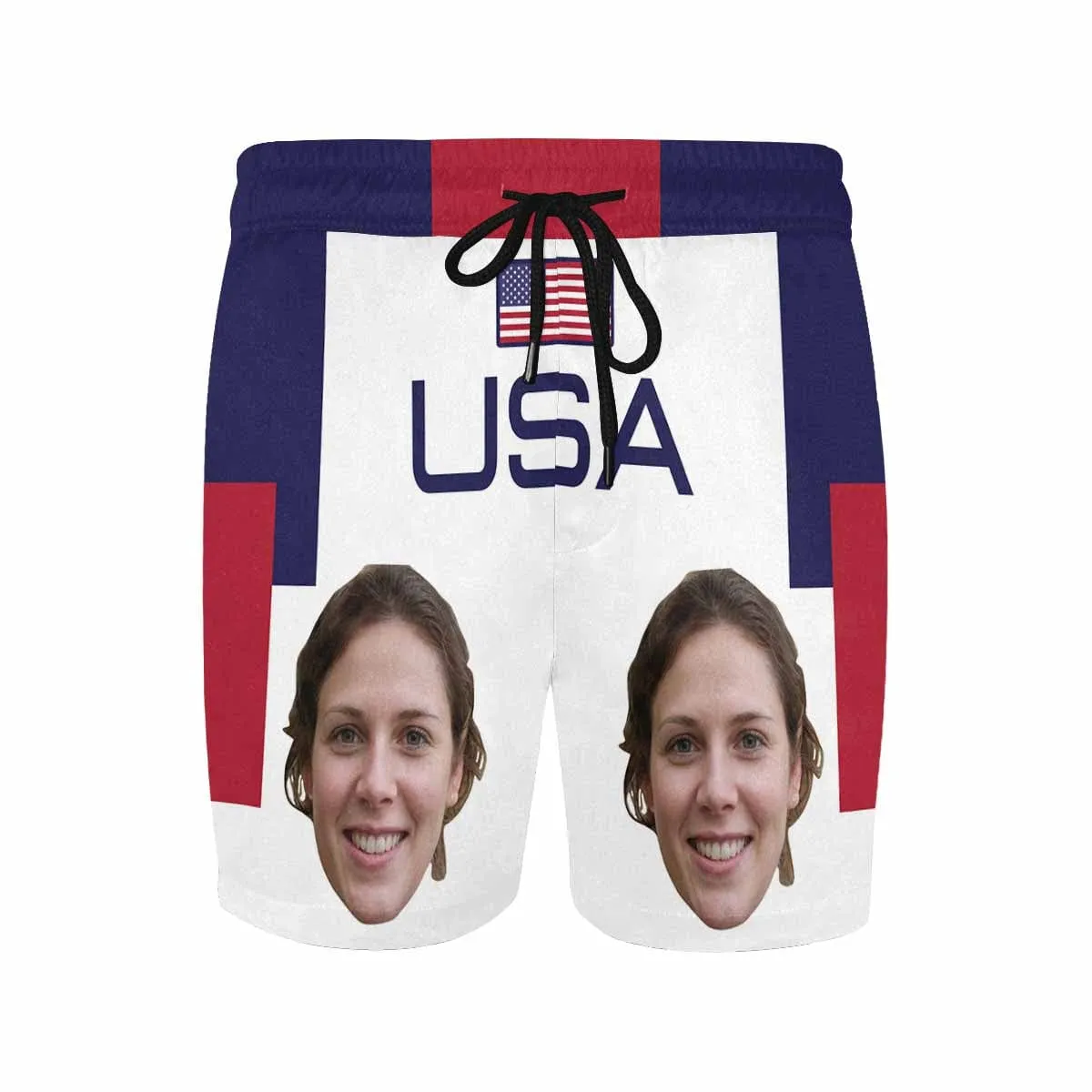 Personalized Swim Trunks with Girlfriend's Face Custom Face USA Flag Men's Quick Dry Swim Shorts