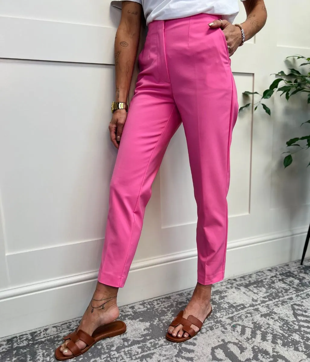 Pink Slim Fit Ankle Grazer Trousers