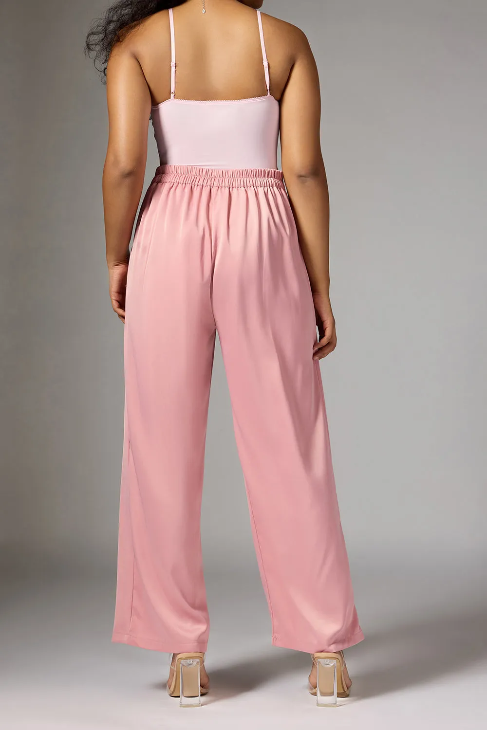 Quartz Pink Satin Straight Korean Pants