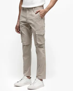 Rare Rabbit Men's Celu Beige Solid Mid-Rise Cargo Style Slim-Fit Trouser