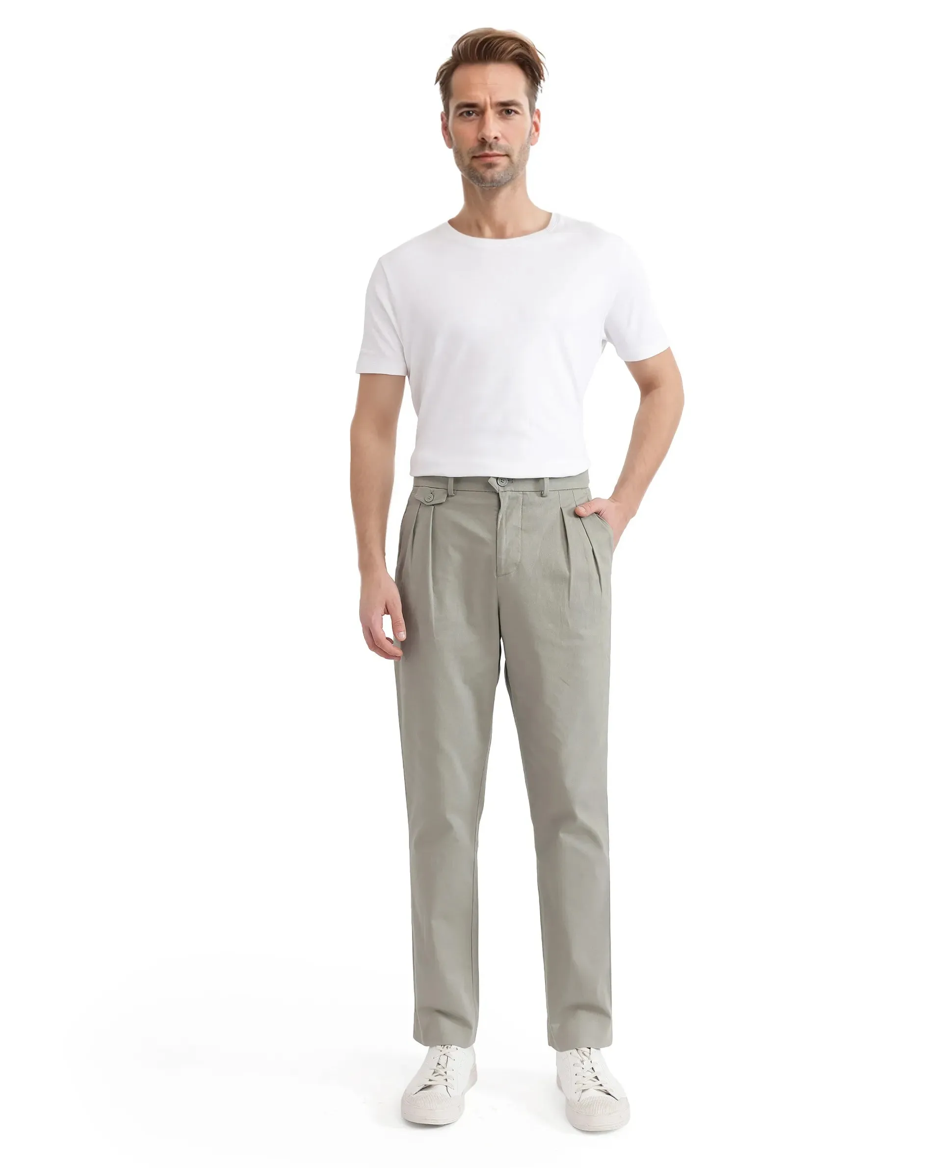 Rare Rabbit Men's Torro Dusky Green Cotton Fabric Plain Slim Fit Trouser