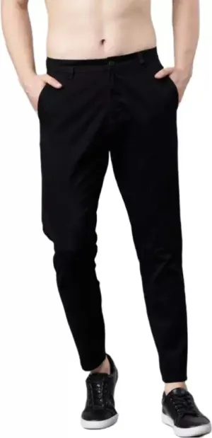 Regular Fit Men Black Lycra Blend Trousers