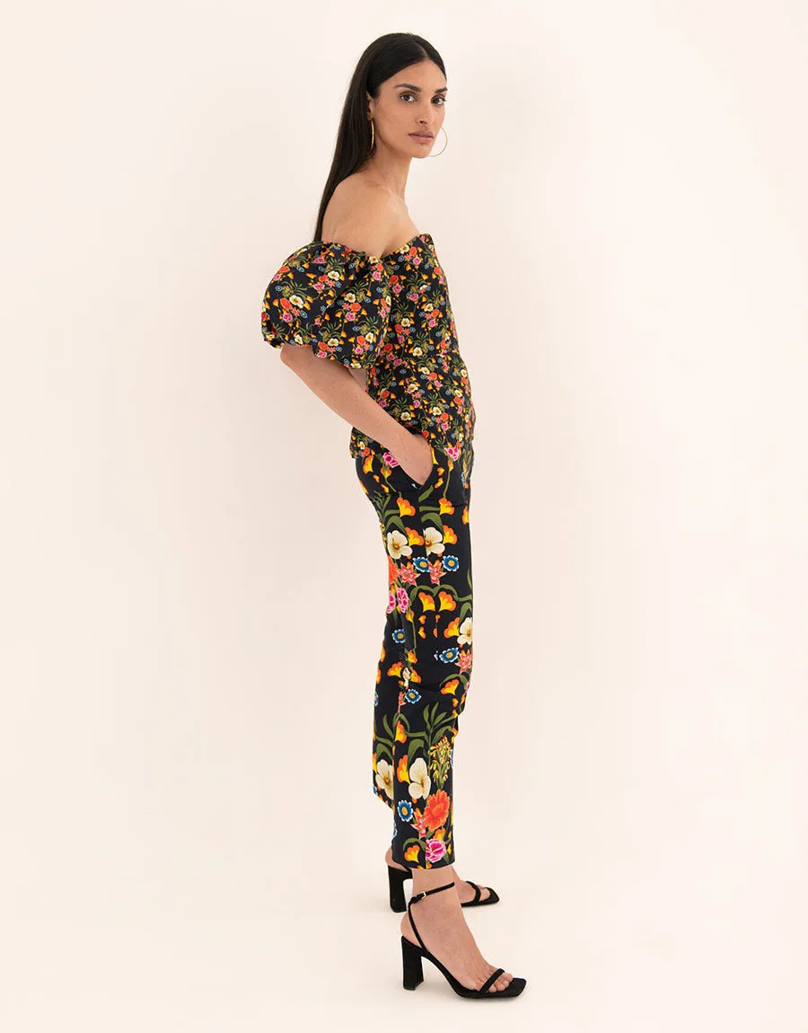 Renata Twill Trouser - Vila Floral Black