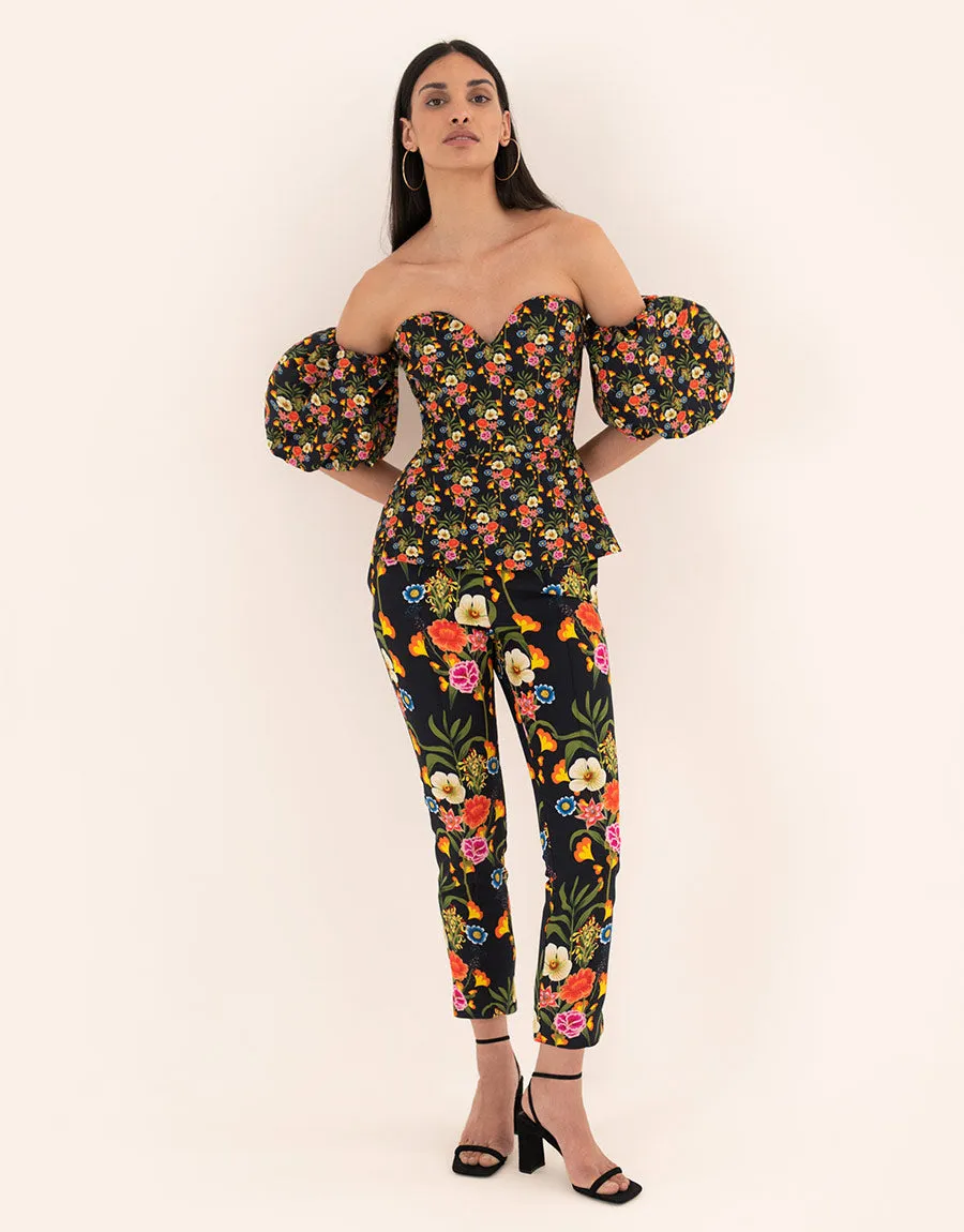 Renata Twill Trouser - Vila Floral Black