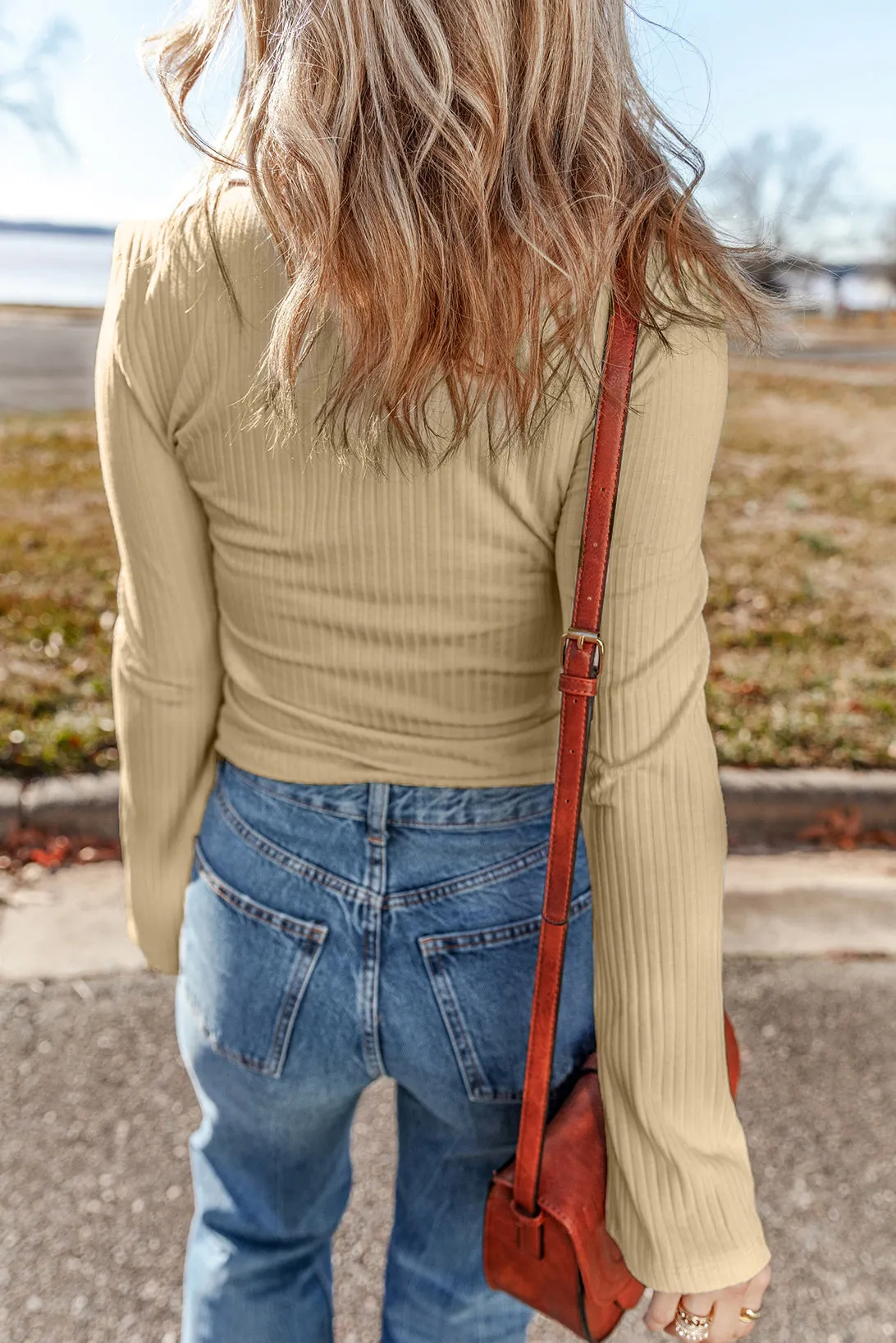 Ribbed Long Sleeve Collared Top