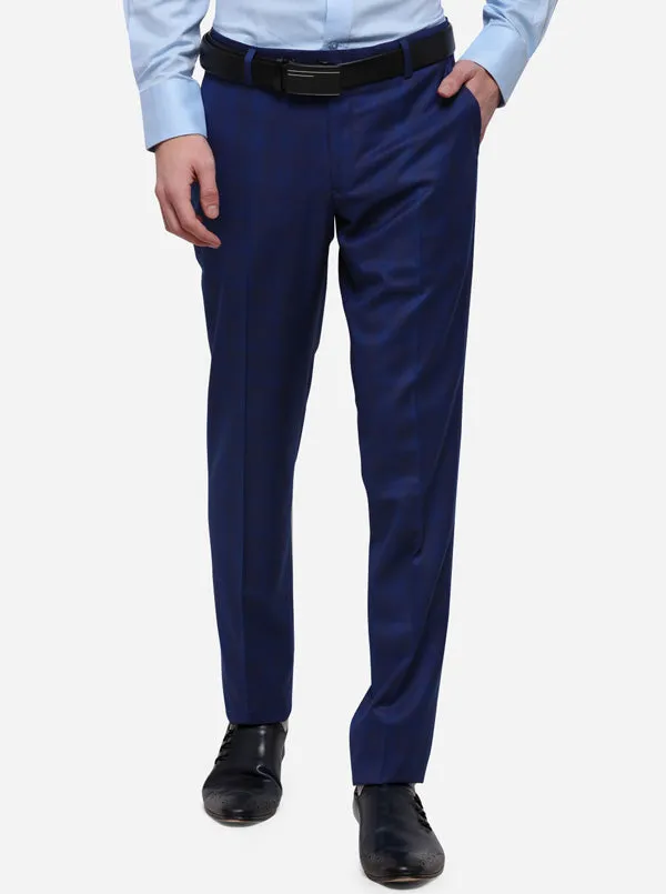 Royal Blue Checked Super Slim Fit Formal Trouser | JB Studio